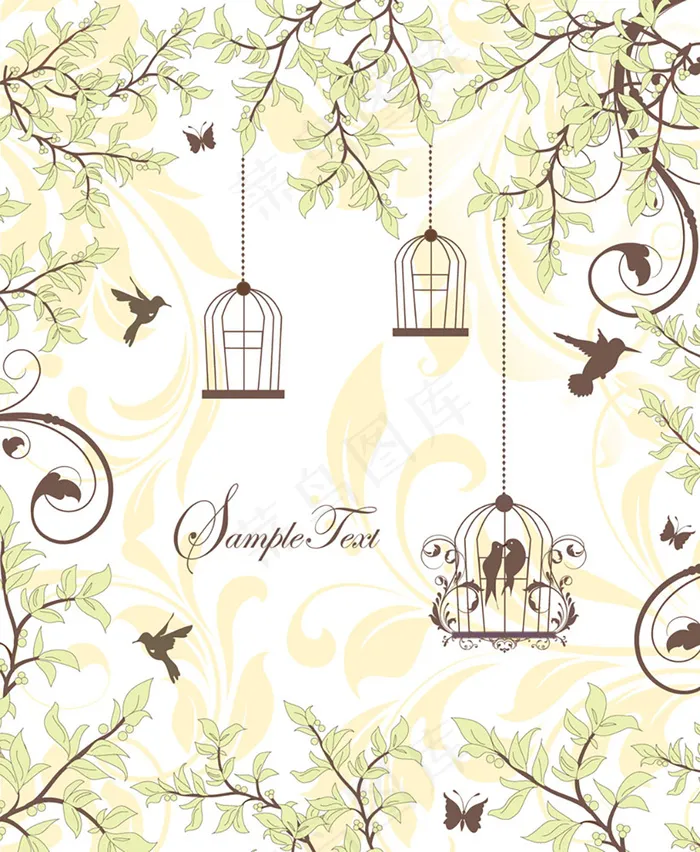 树枝鸟笼背景矢量素材eps,ai矢量模版下载