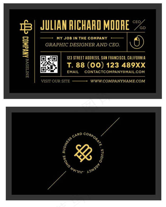 黑色系列简约时尚名片模板psd素材