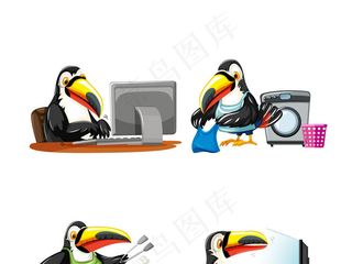 PPT元素大嘴鸟烧烤卡通手绘海报杂...