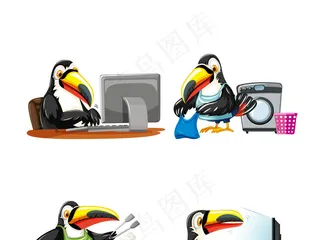 PPT元素大嘴鸟烧烤卡通手绘海报杂...