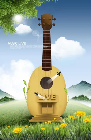 草地上的吉他房子图片