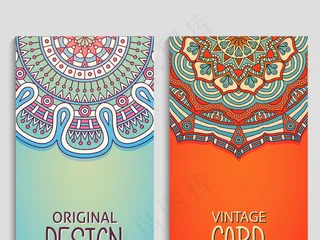 手绘时尚古典民族花纹背景竖幅卡片