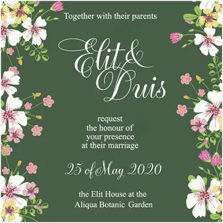 绿色背景下的花朵婚礼邀请卡矢量素材