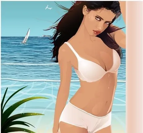 海边性感美女矢量素材ai矢量模版下载
