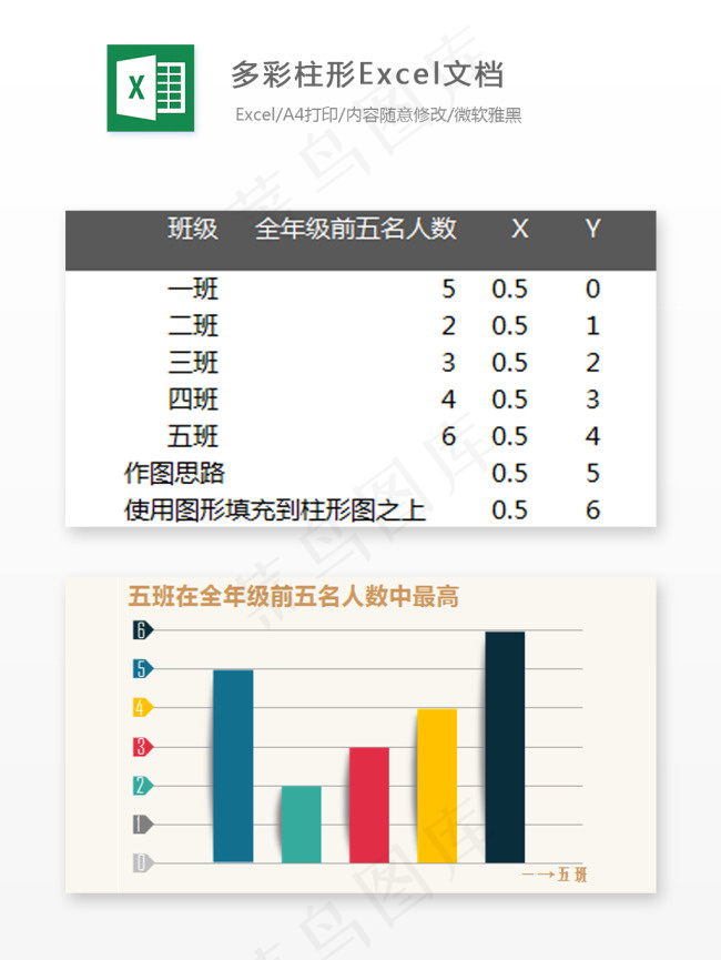 多彩柱形图-Excel图表