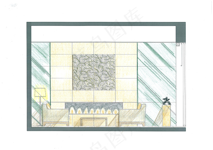 大连新世界大厦室内设计手绘图片素材