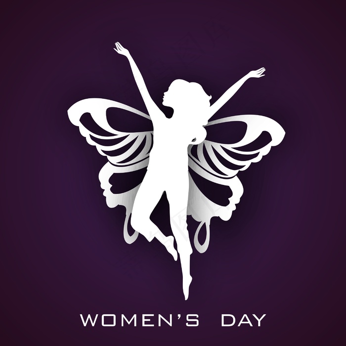 三八妇女节贺卡或海报以紫色背景的翅...