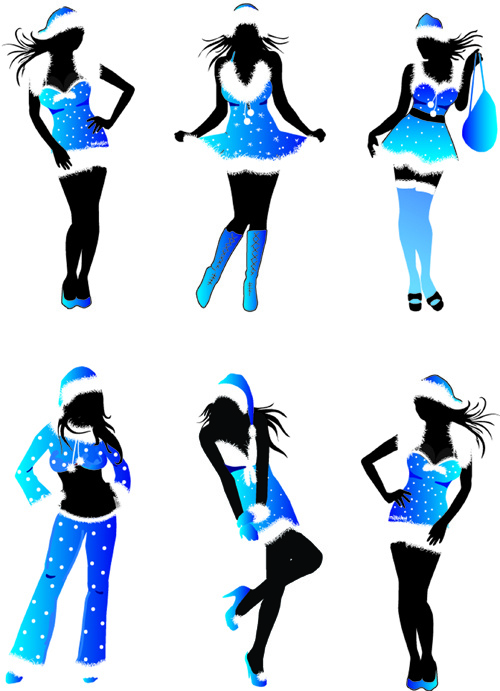 兔女郎圣诞装剪影矢量图