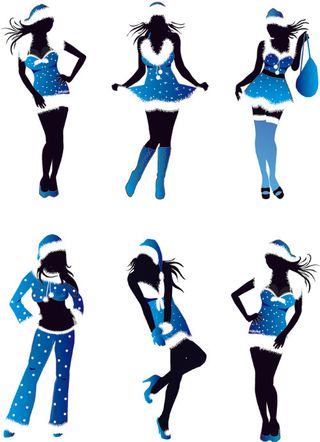 兔女郎圣诞装剪影矢量图