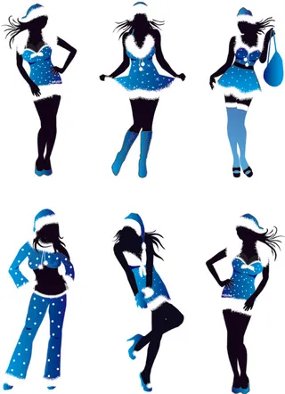 兔女郎圣诞装剪影矢量图