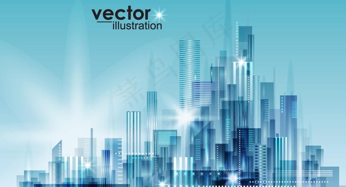 蓝色城市建筑群图片