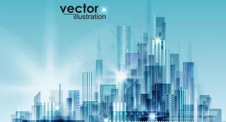 蓝色城市建筑群图片