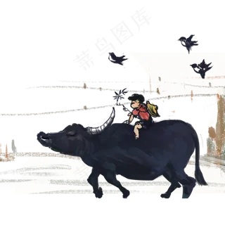 清明节插画山水牧童元素PNG