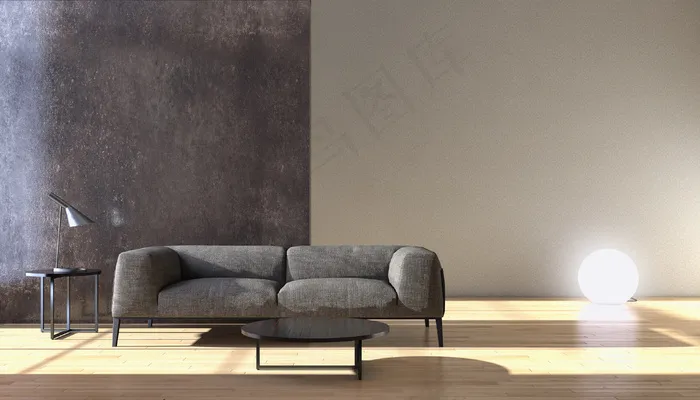 地板上的沙发与台灯