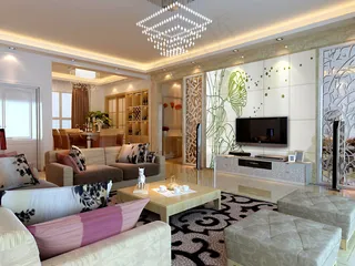 线条莲电视背景墙 客厅素材