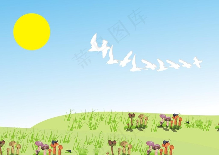 蓝天绿地白鸥图片cdr矢量模版下载