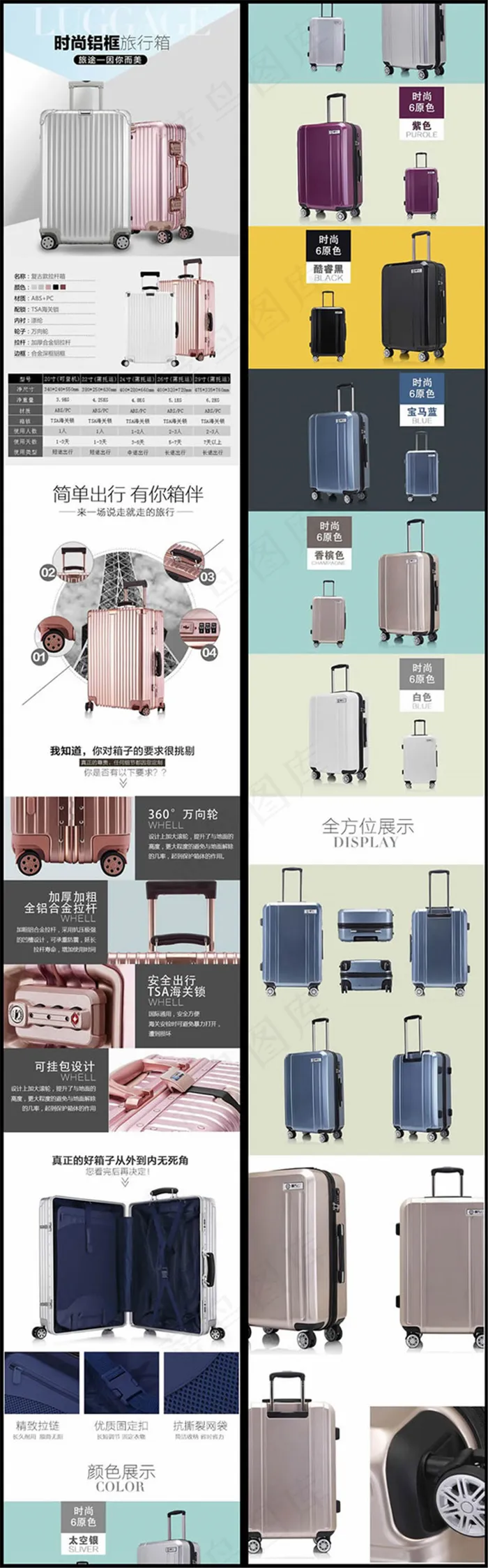 复古拉杆箱详情页psd模版下载