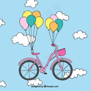 带有气球背景的手绘自行车 带有气球背景的手绘自行车