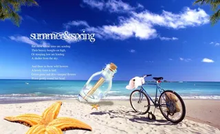 海边 沙滩（自行车与背景合层）图片