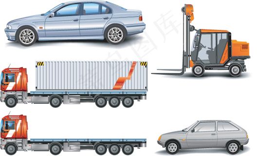 轿车货柜车吊重车矢量素材