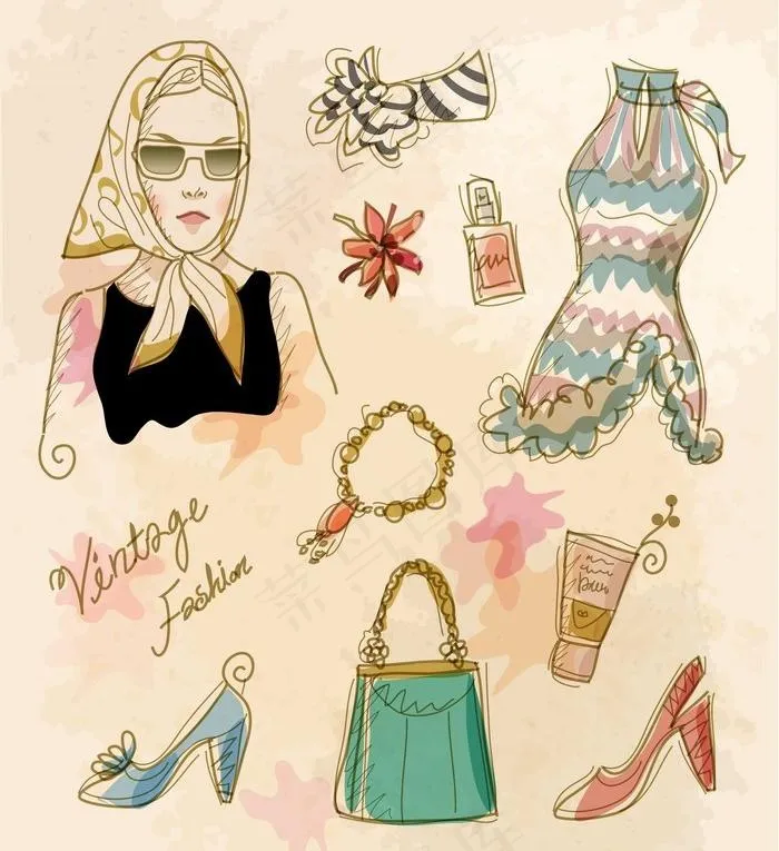 韩国女性时装化妆品搭配矢量素材07ai矢量模版下载