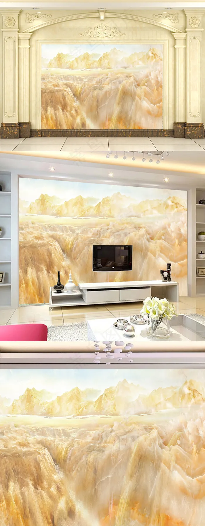 高清大理石纹流水生财电视背景墙