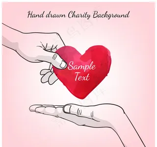 手绘慈善背景与水彩心脏