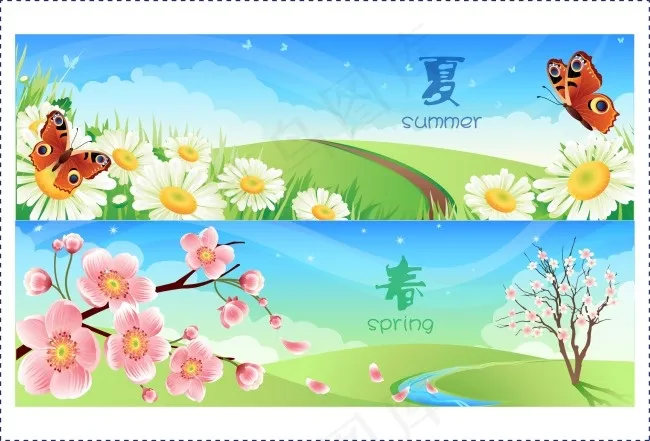 春夏秋冬场景ai矢量模版下载