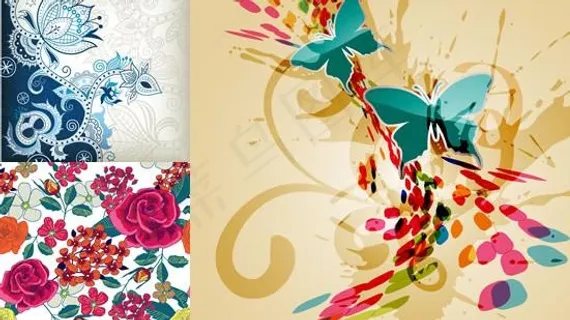 绚丽手绘花纹背景矢量图 AI