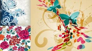 绚丽手绘花纹背景矢量图 AI