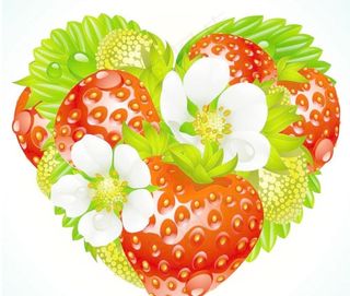 爱心草莓鲜花绿叶水珠背景图片