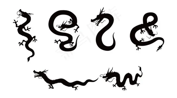 中国龙卡通剪影矢量图