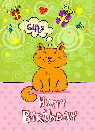 可爱的猫生日贺卡创意矢量素材02