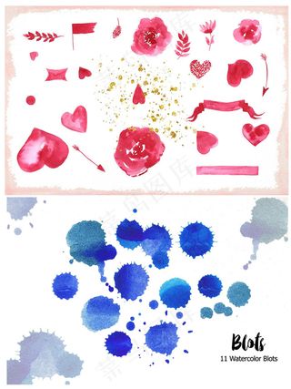 水彩花朵爱心喷墨