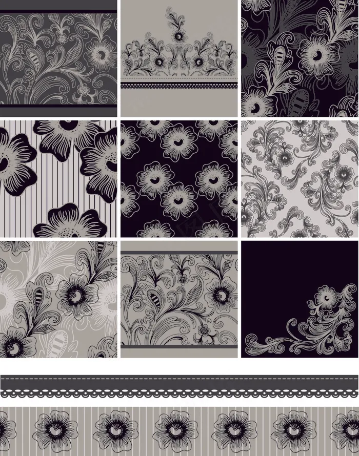 花卉纹样线描花纹矢量素材eps,ai矢量模版下载