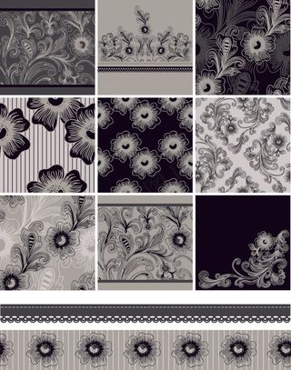 花卉纹样线描花纹矢量素材