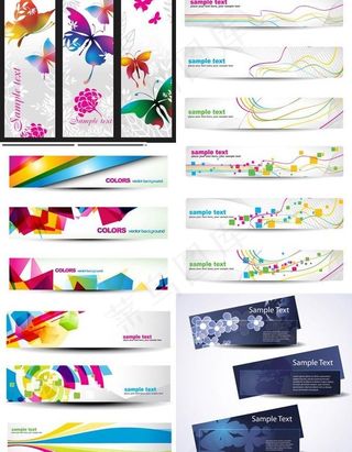 时尚多彩花纹banner背景矢量素...