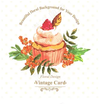 水彩花朵和纸杯蛋糕矢量素材
