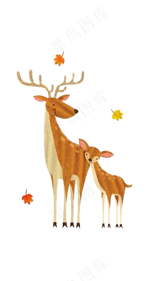 可爱的梅花鹿母女亲密手绘素材
