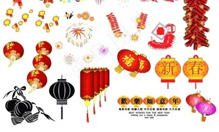 灯笼炮竹烟花春节元素