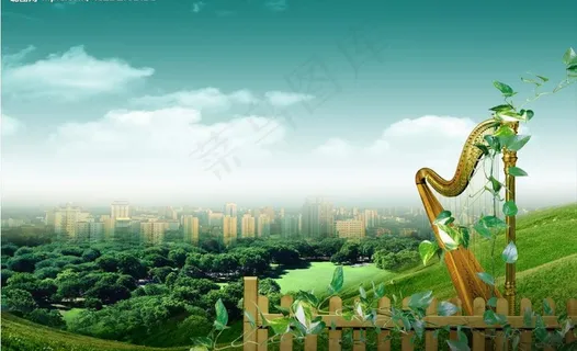 栅栏外的城市风光图片