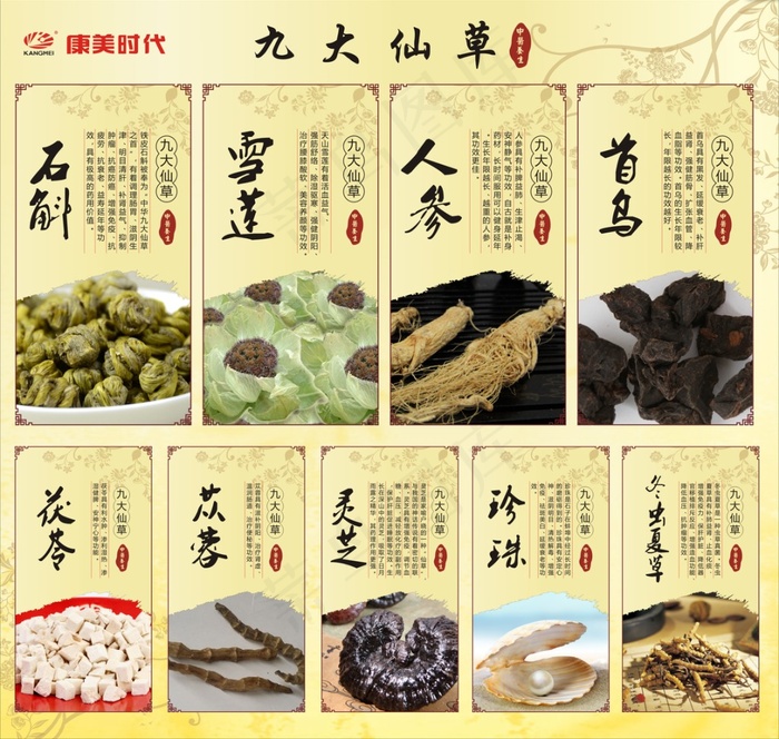 康美九大仙草(210X297)cdr矢量模版下载