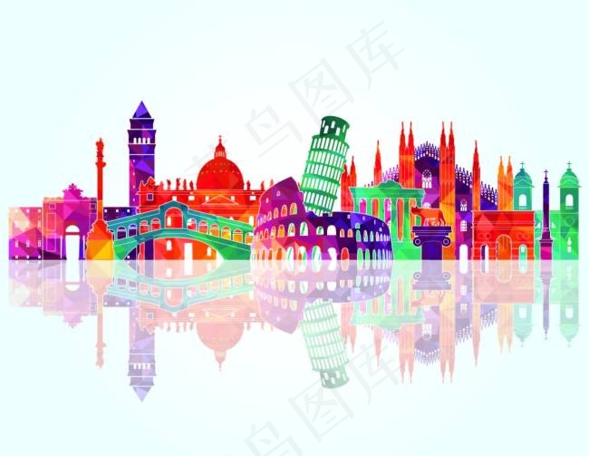 彩色城市建筑设计矢量素材