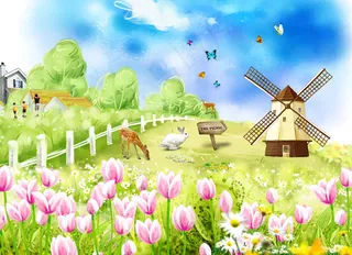 春天花草风景PSD