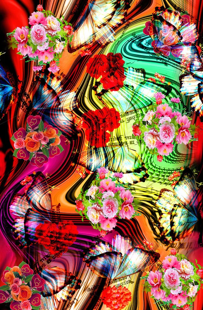 幻彩七色花卉蝴蝶图案图片(4724X7087(DPI:300))psd模版下载