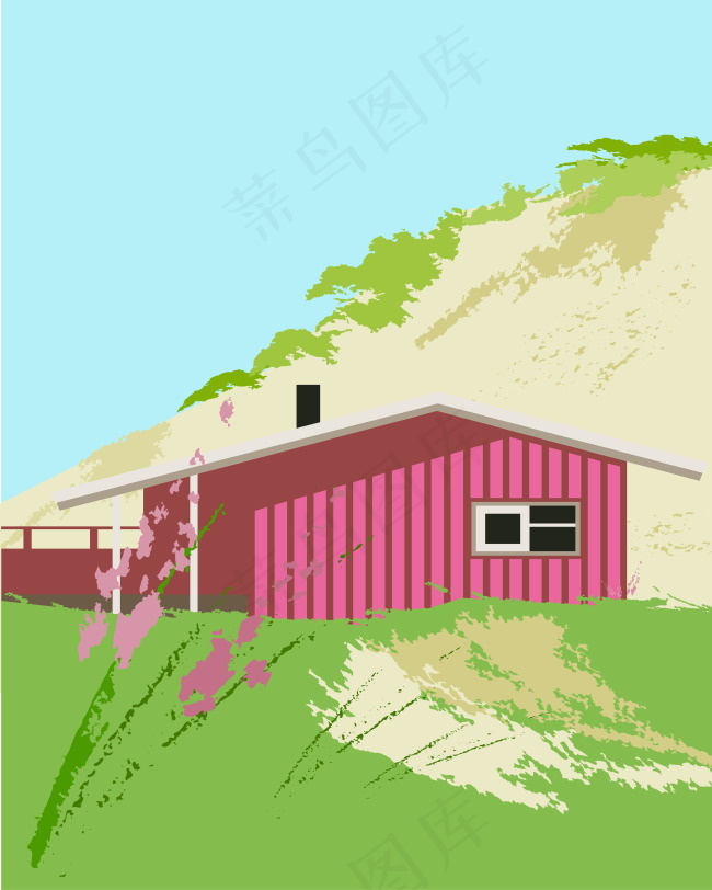 卡通山脚风景移门图