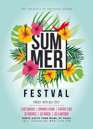 时尚简约唯美手绘夏季热带花卉通用宣...