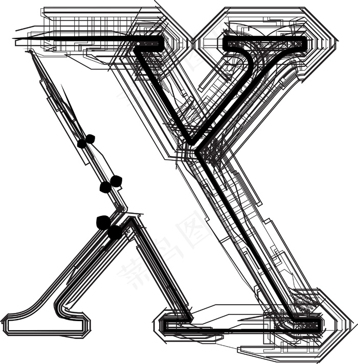 字体的字母X技术eps,ai矢量模版下载