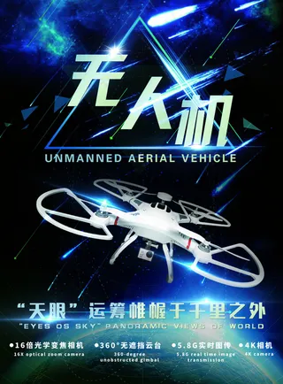 酷炫大气高端蓝色科技时尚无人机海报
