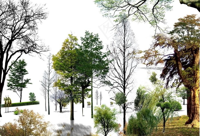 园林景观花草树林鸟瞰透视效果图ps...(3366X2480(DPI:300))psd模版下载